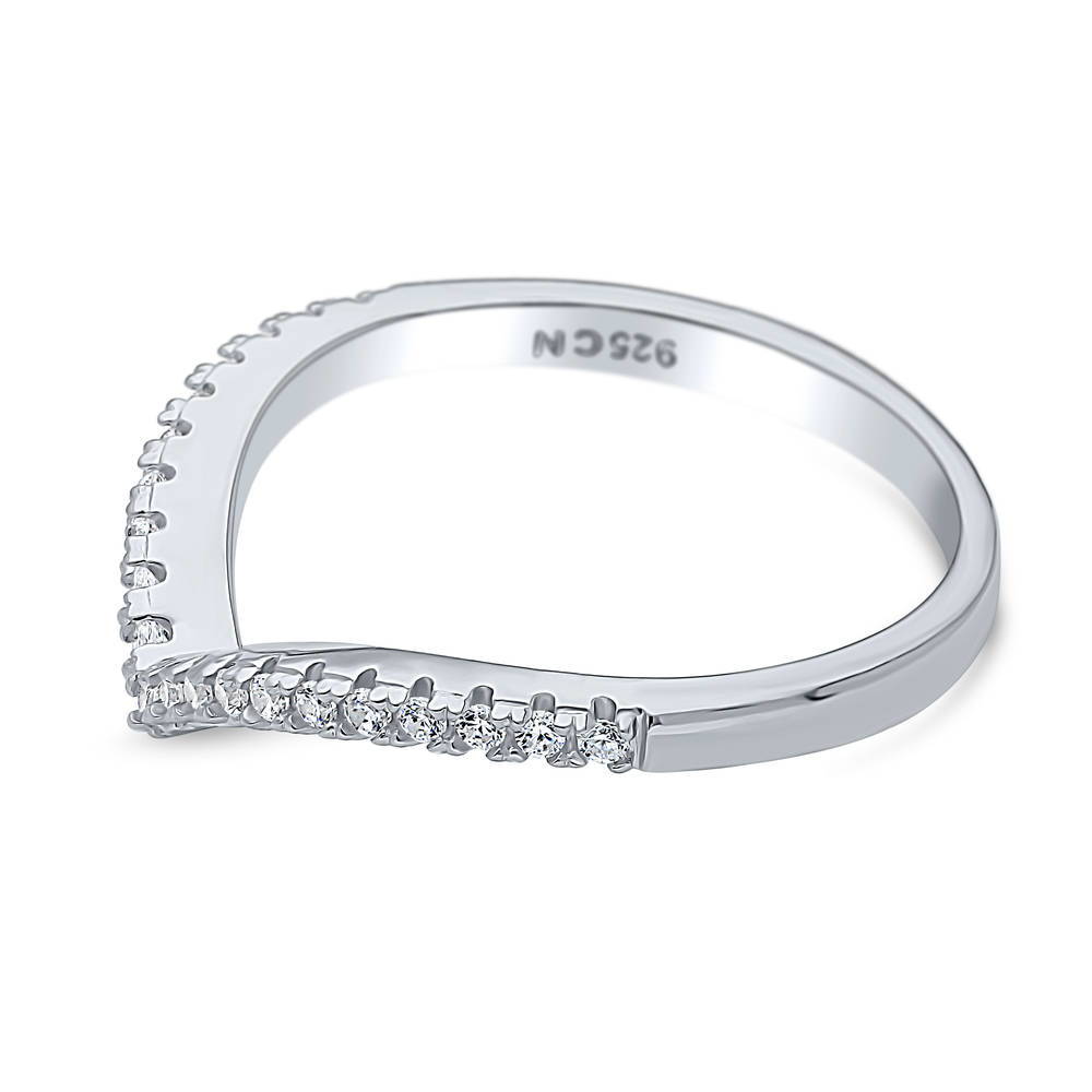 Angle view of Wishbone CZ Curved Half Eternity Ring in Sterling Silver, 4 of 7