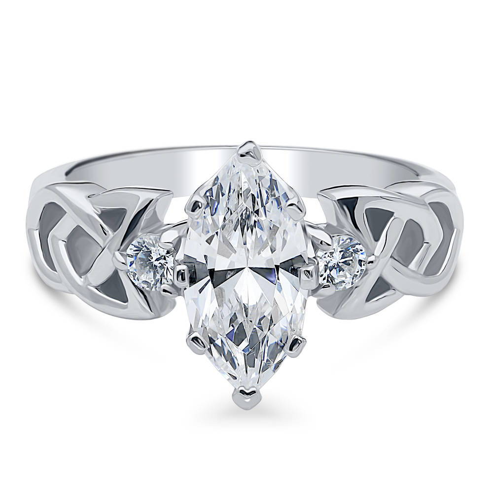 Celtic Knot 3-Stone 1.6ct CZ Ring in Sterling Silver, 1 of 5