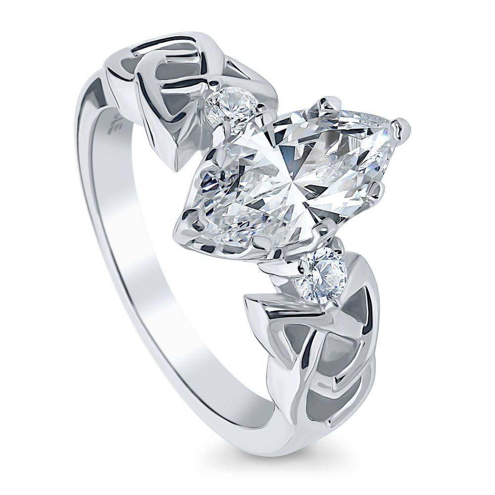 Front view of Celtic Knot 3-Stone 1.6ct CZ Ring in Sterling Silver, 3 of 5