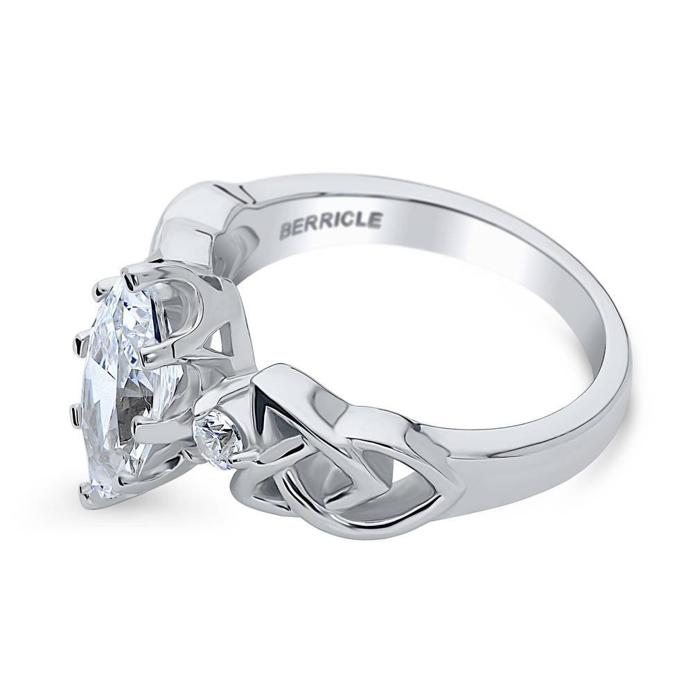 Celtic Knot 3-Stone 1.6ct CZ Ring in Sterling Silver