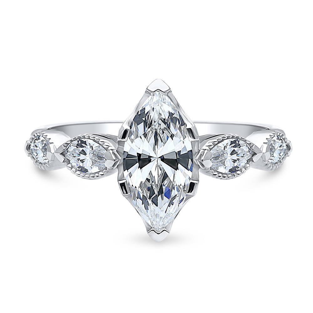 Solitaire Art Deco 1.6ct Marquise CZ Ring in Sterling Silver