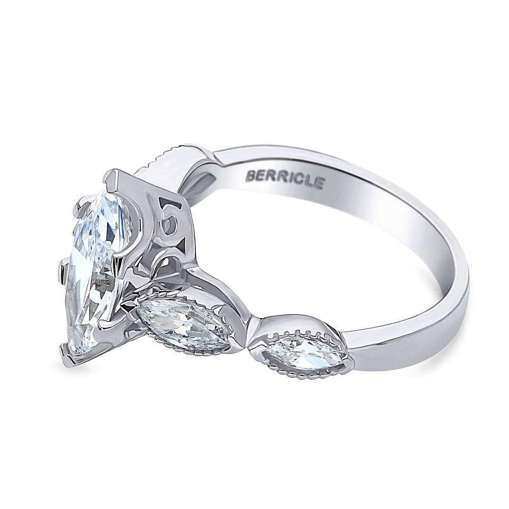 Solitaire Art Deco 1.6ct Marquise CZ Ring in Sterling Silver