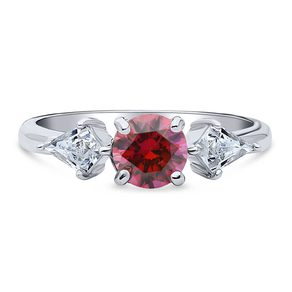 3-Stone 0.8ct Red CZ Ring in Sterling Silver