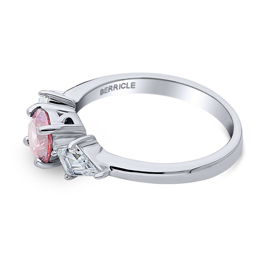 Angle view of 3-Stone 0.8ct Red CZ Ring in Sterling Silver, 5 of 7
