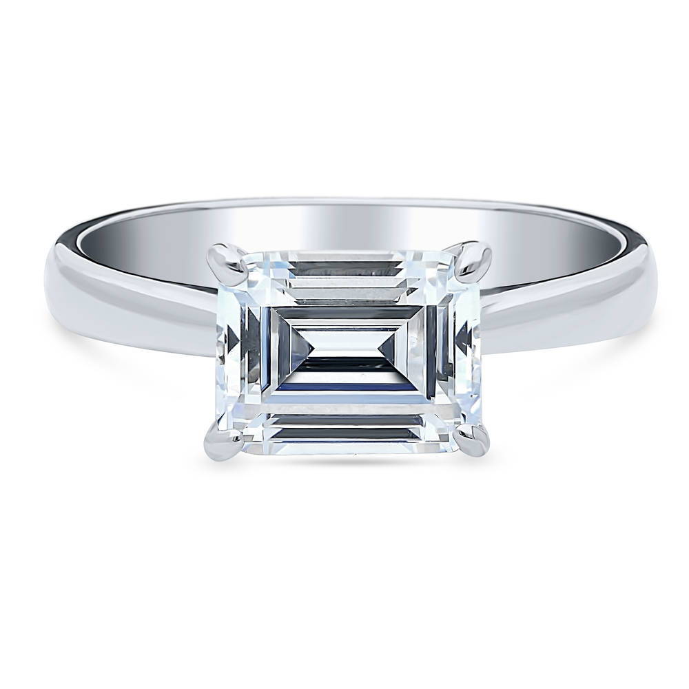 Solitaire East-West 2.6ct Emerald Cut CZ Ring in Sterling Silver