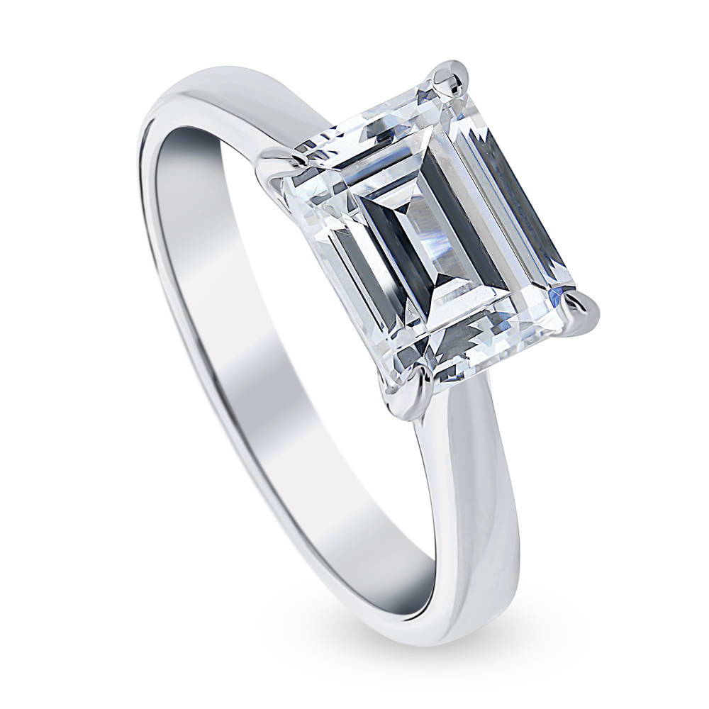 Solitaire East-West 2.6ct Emerald Cut CZ Ring in Sterling Silver