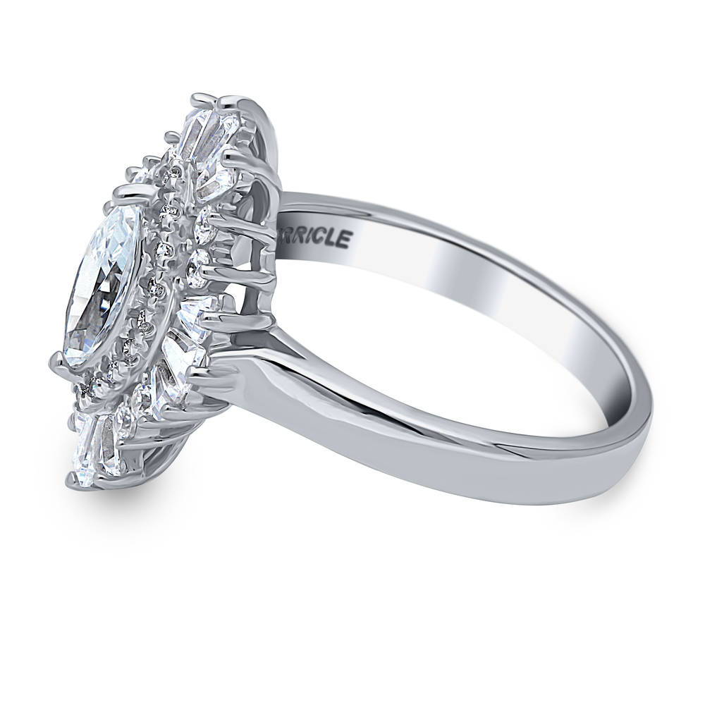 Halo Cluster Marquise CZ Statement Ring in Sterling Silver