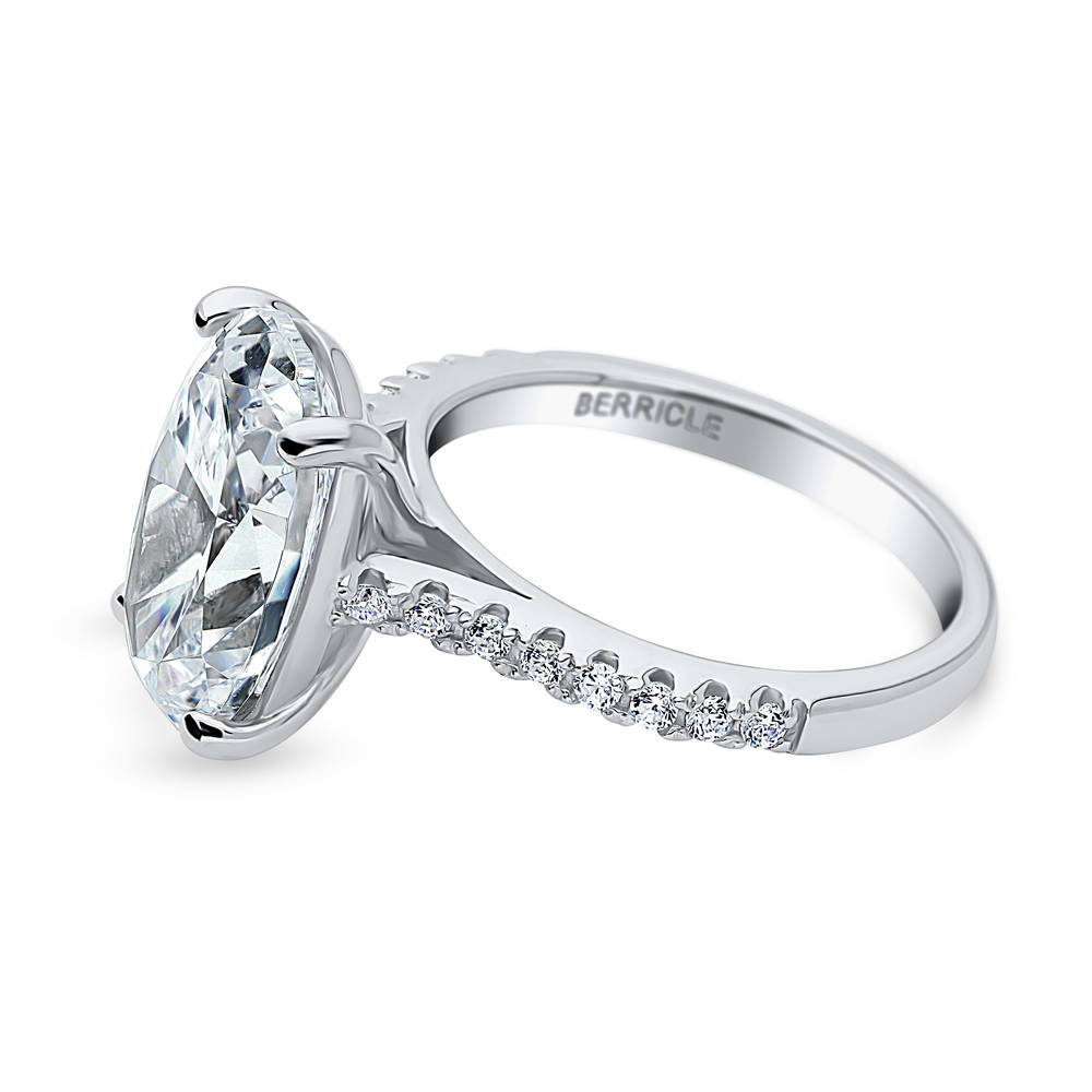 Angle view of Solitaire 5.5ct Oval CZ Ring in Sterling Silver, 5 of 10