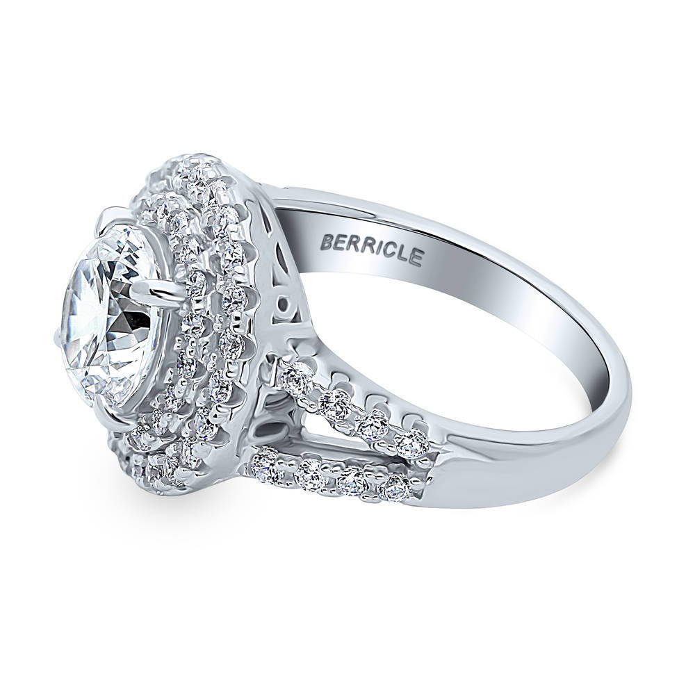 Halo CZ Split Shank Ring in Sterling Silver