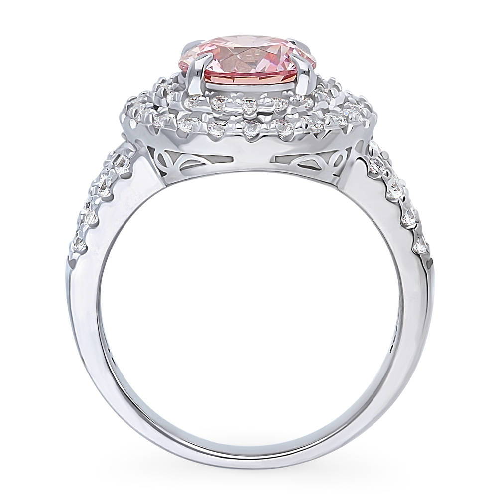 Alternate view of Halo Morganite-Pink CZ Split Shank Ring in Sterling Silver, 7 of 8