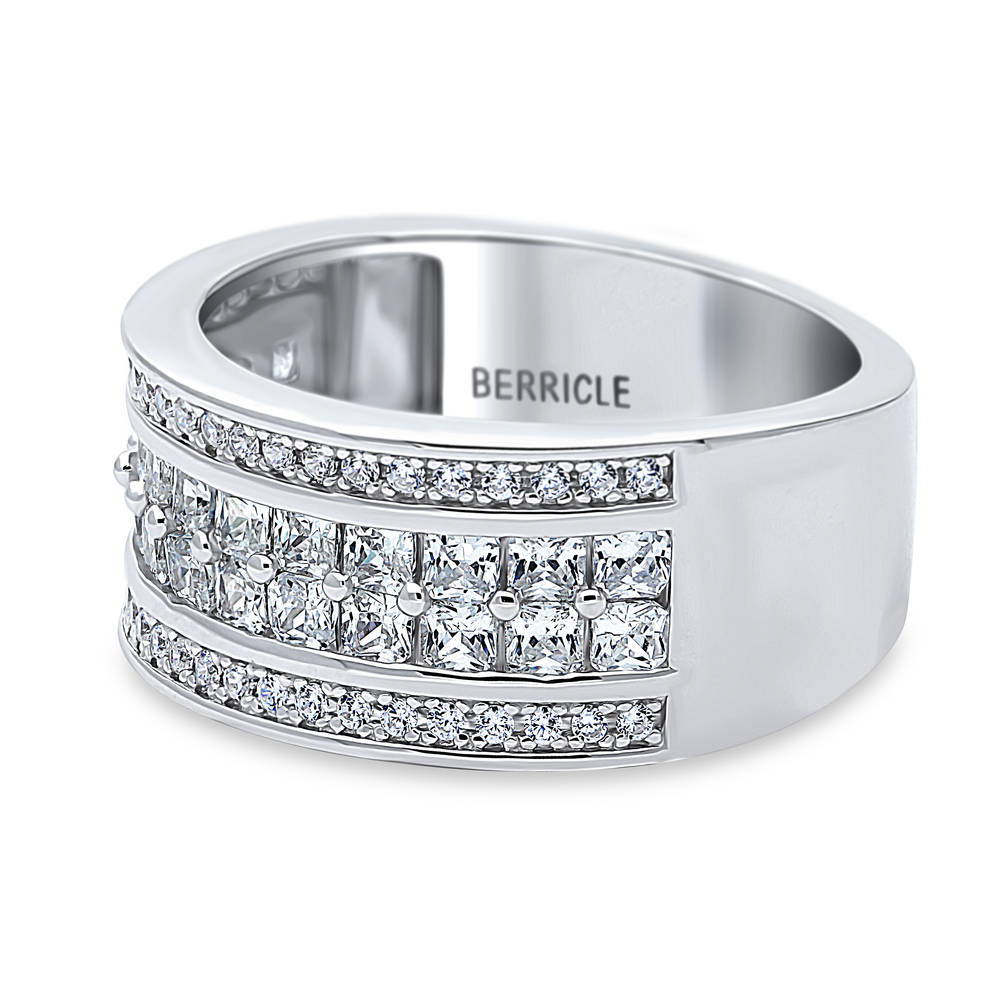 Angle view of Channel Set CZ Statement Half Eternity Ring in Sterling Silver, 5 of 6