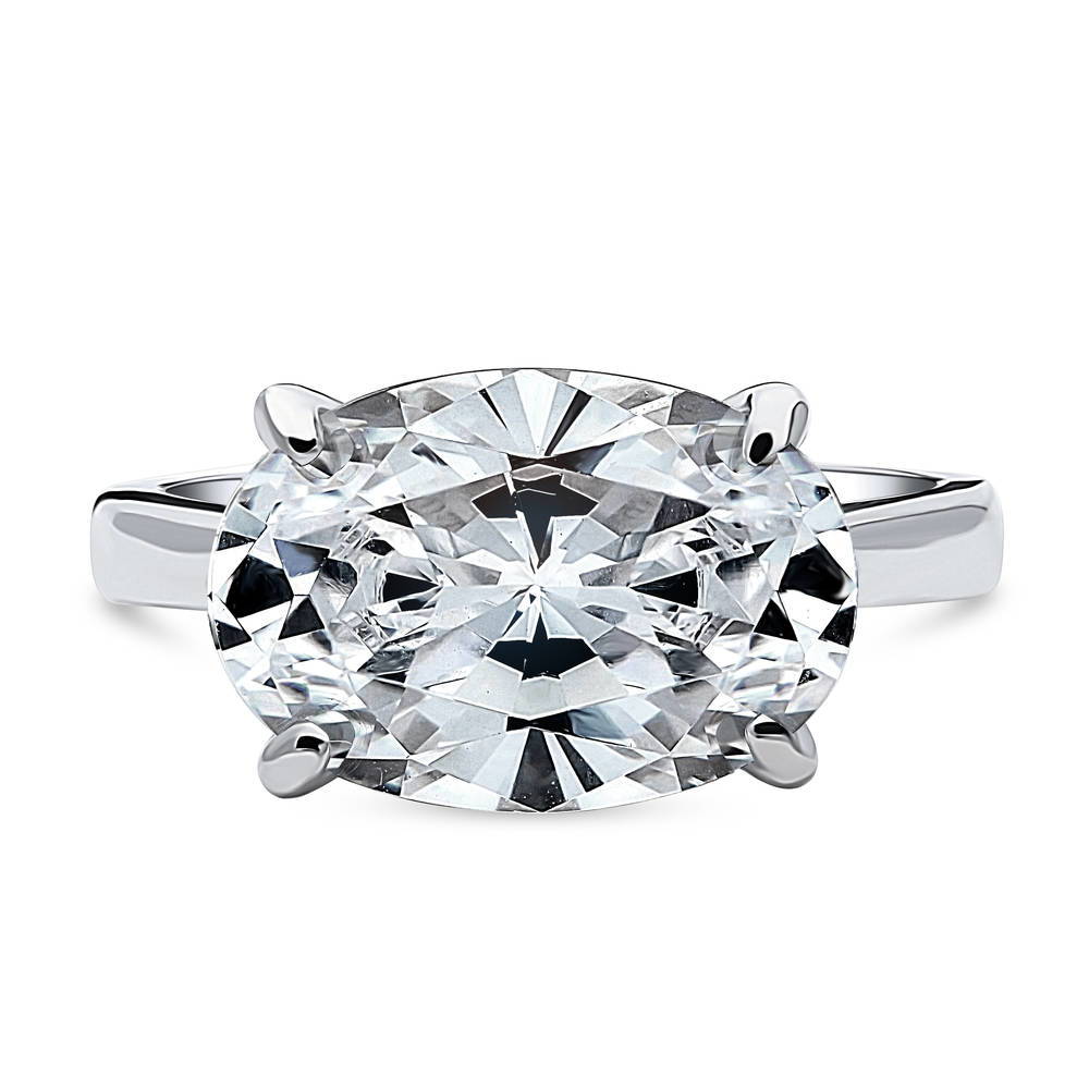 Solitaire East-West 5.5ct Oval CZ Statement Ring in Sterling Silver