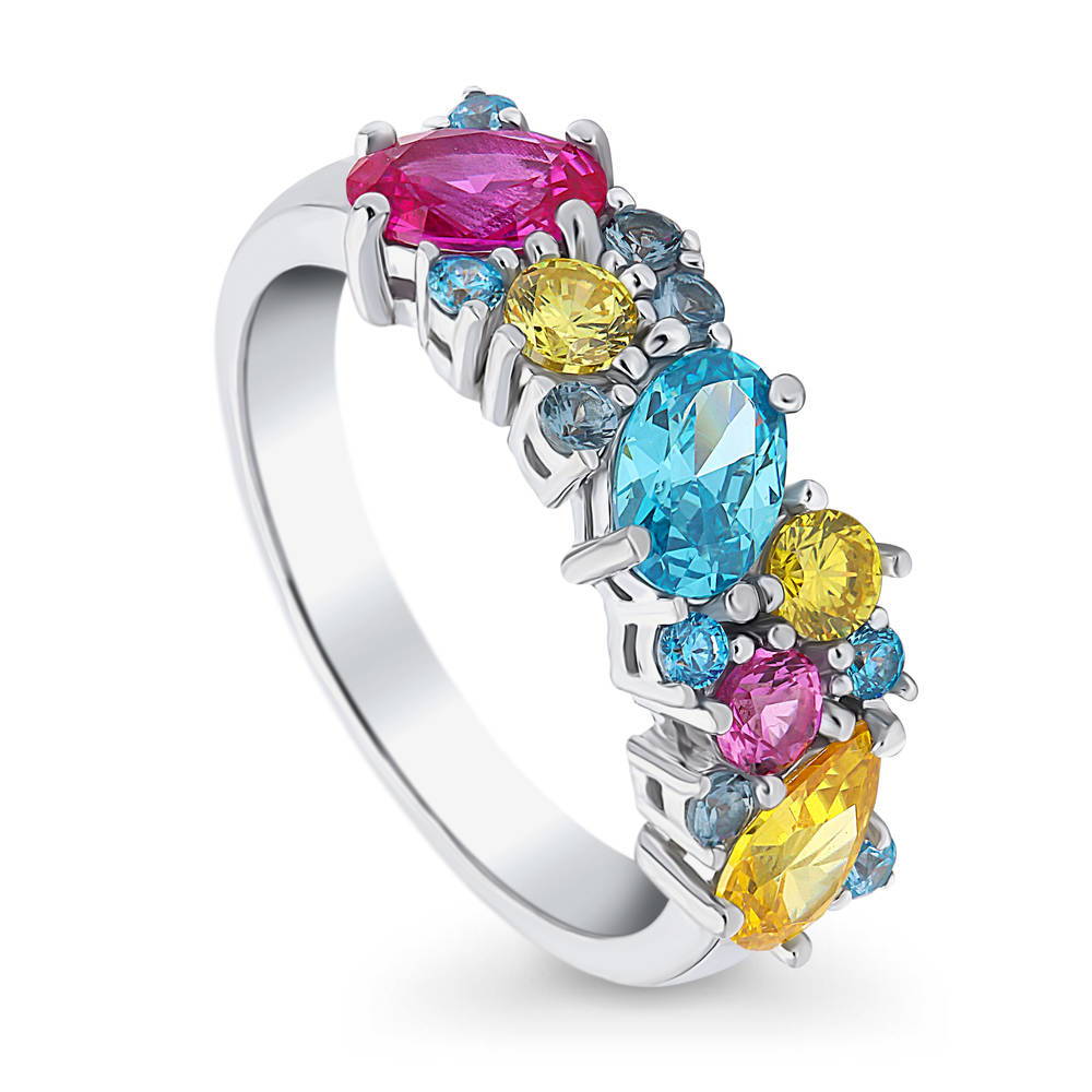 Cluster Multi Color CZ Stackable Band in Sterling Silver