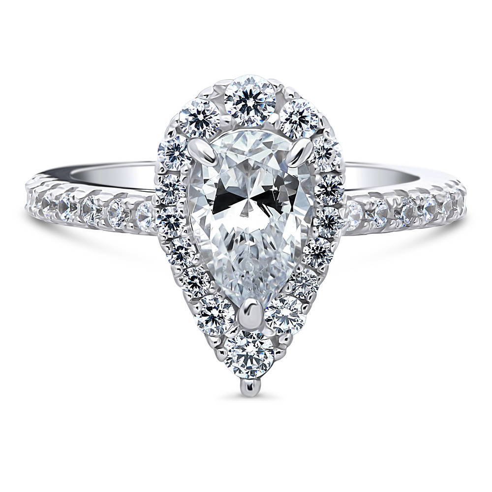 Halo Pear Cut CZ Ring in Sterling Silver, 1 of 7