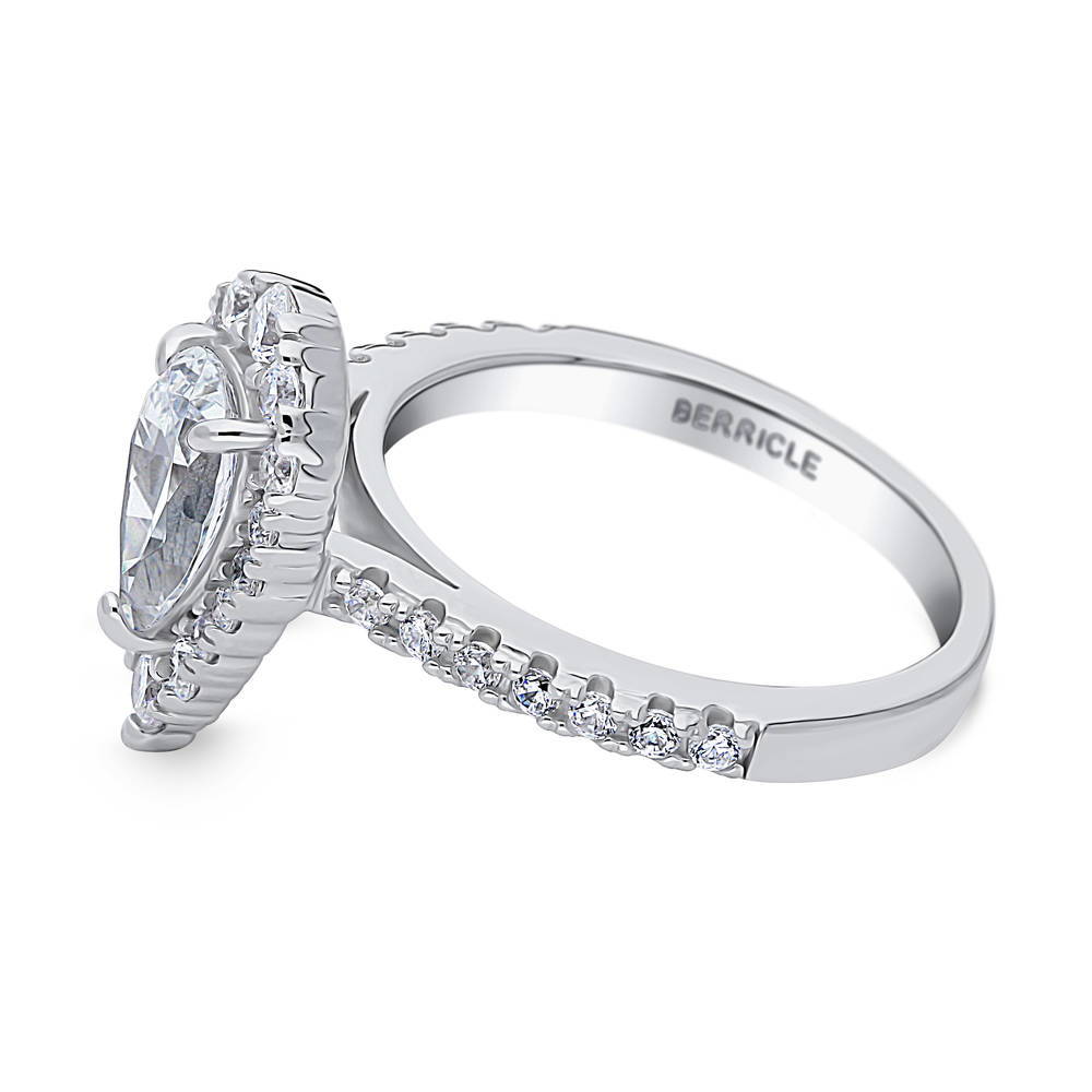 Angle view of Halo Pear Cut CZ Ring in Sterling Silver, 5 of 7