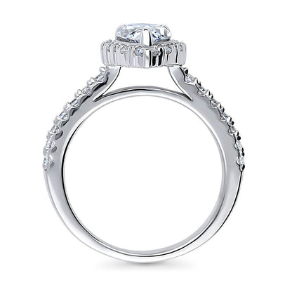 Halo Pear Cut CZ Ring in Sterling Silver