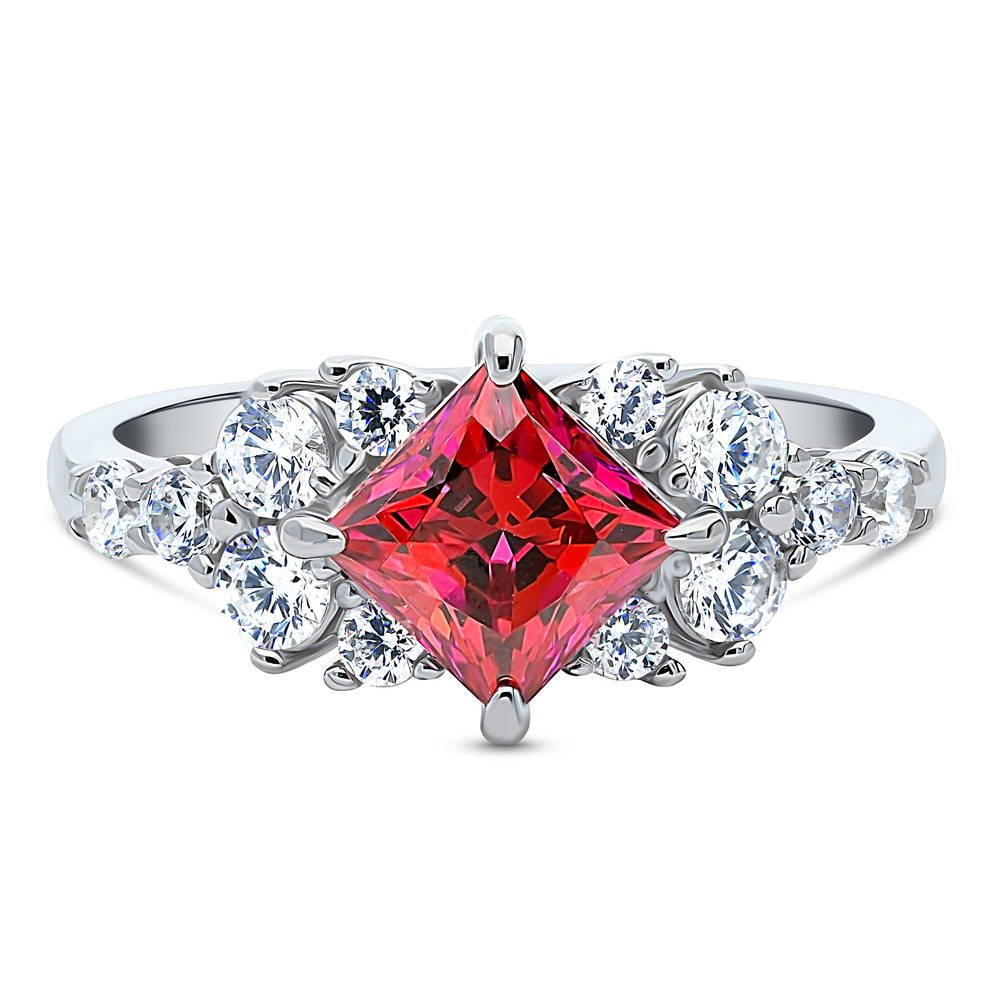 Flower Art Deco Red CZ Ring in Sterling Silver, 1 of 7