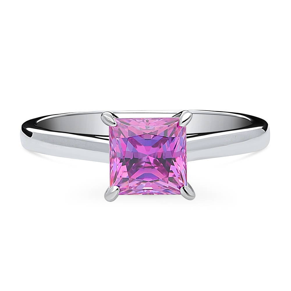 Solitaire Purple Princess CZ Ring in Sterling Silver 1.2ct