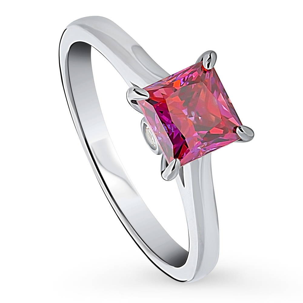 Solitaire 1.2ct Red Princess CZ Ring in Sterling Silver