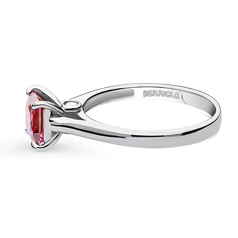 Angle view of Solitaire 1.2ct Red Princess CZ Ring in Sterling Silver, 5 of 12