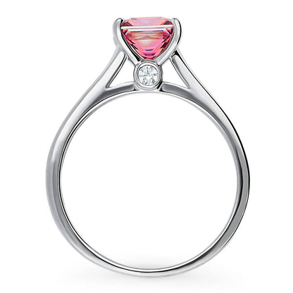 Solitaire 1.2ct Red Princess CZ Ring in Sterling Silver
