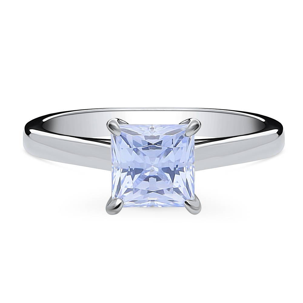 Solitaire Greyish Blue Princess CZ Ring in Sterling Silver 1.2ct