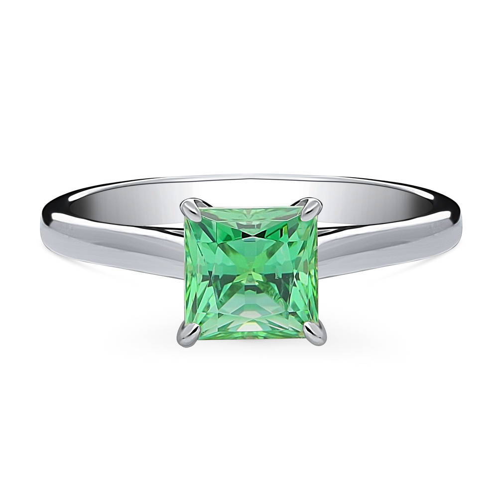 Solitaire 1.2ct Green Princess CZ Ring in Sterling Silver, 1 of 8