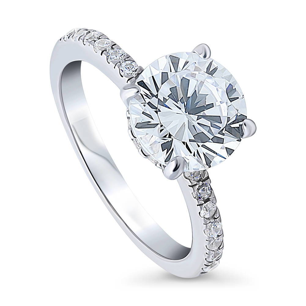 Solitaire Hidden Halo 2.7ct Round CZ Ring in Sterling Silver