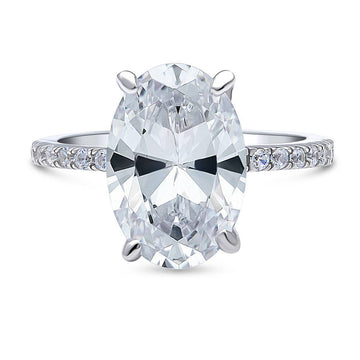 Solitaire Hidden Halo 5.5ct Oval CZ Ring in Sterling Silver