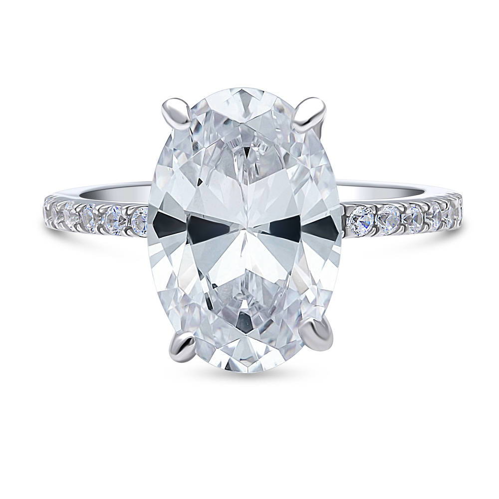 Solitaire Hidden Halo 5.5ct Oval CZ Ring in Sterling Silver, 1 of 7