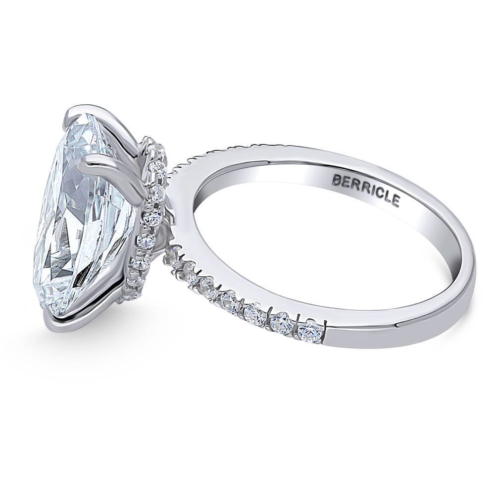 Angle view of Solitaire Hidden Halo 5.5ct Oval CZ Ring in Sterling Silver, 5 of 7
