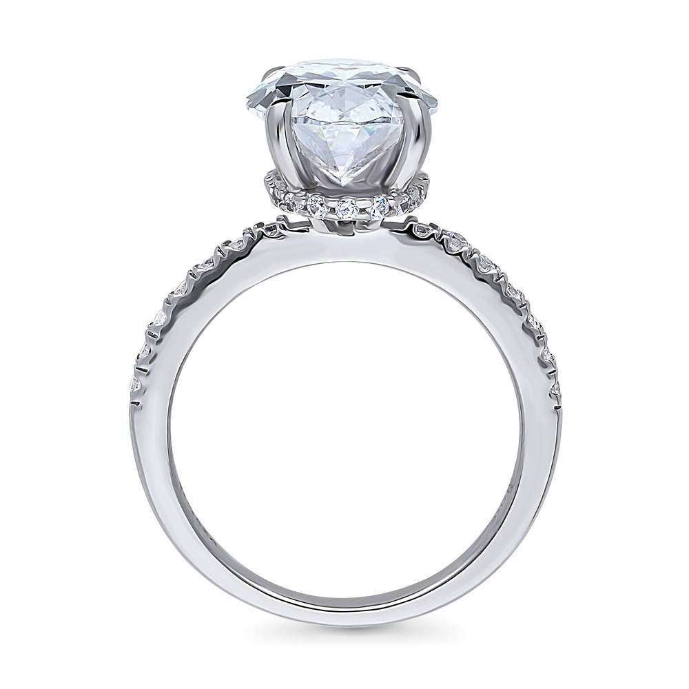 Alternate view of Solitaire Hidden Halo 5.5ct Oval CZ Ring in Sterling Silver, 7 of 7