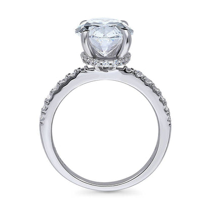 Solitaire Hidden Halo 5.5ct Oval CZ Ring in Sterling Silver