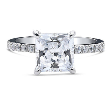 Solitaire Hidden Halo 3ct Princess CZ Ring in Sterling Silver