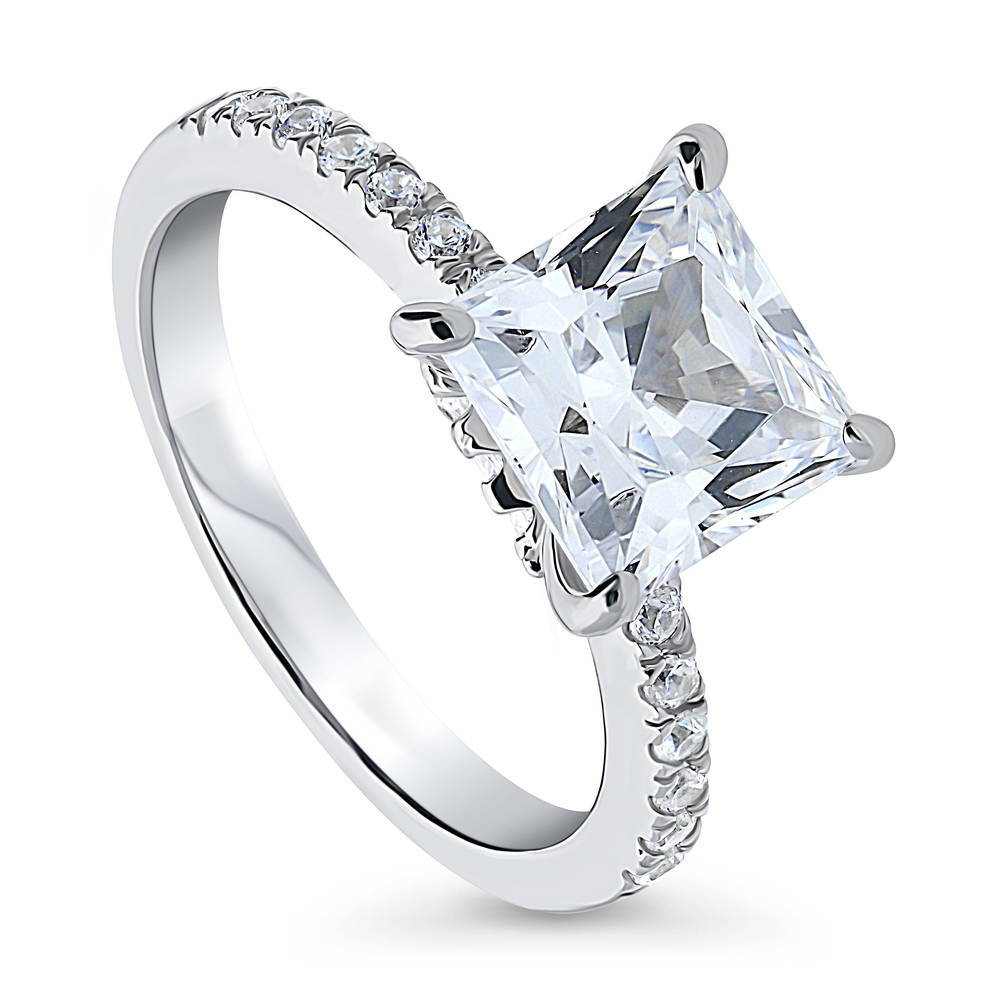 Solitaire Hidden Halo 3ct Princess CZ Ring in Sterling Silver