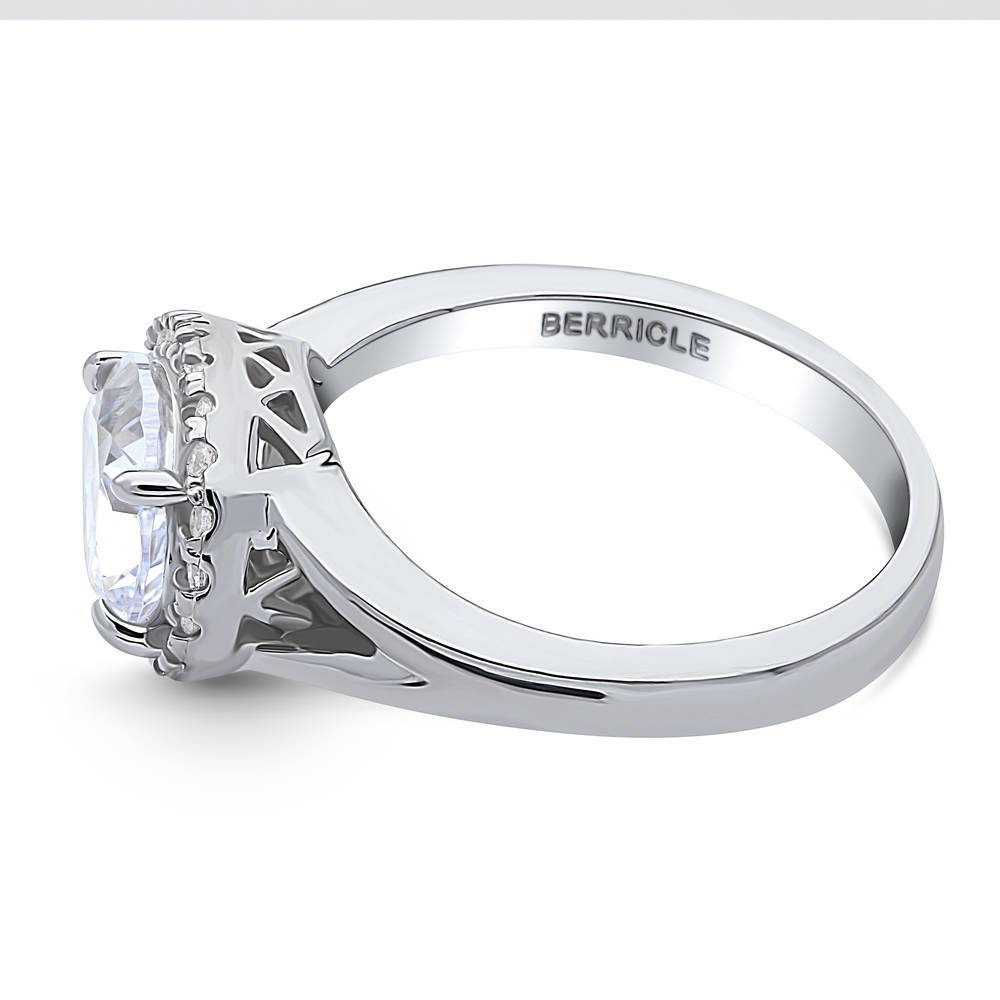 Angle view of Halo East-West Pear CZ Split Shank Ring in Sterling Silver, 5 of 7