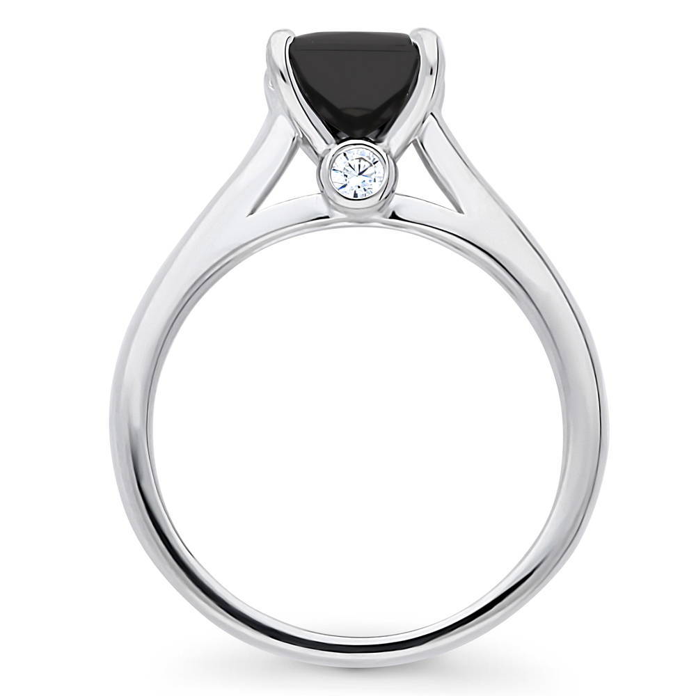 Solitaire Black Princess CZ Ring in Sterling Silver 1.2ct