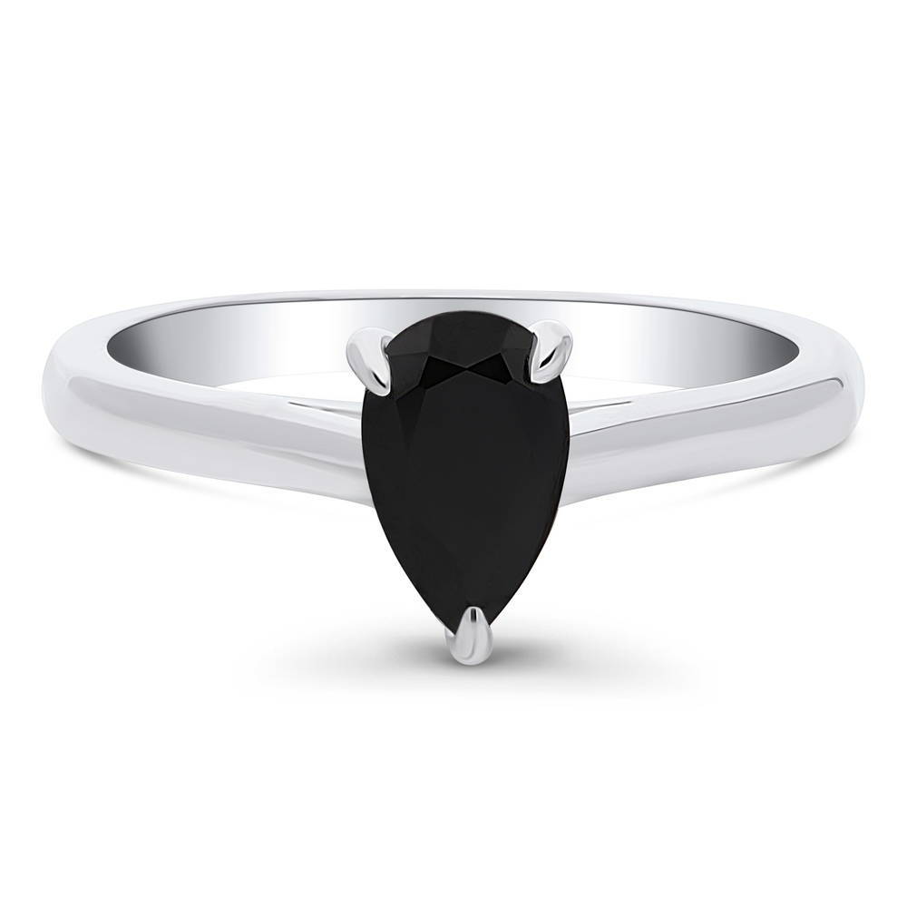 Solitaire 0.8ct Black Pear CZ Ring in Sterling Silver, 1 of 8