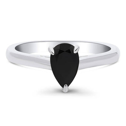 Solitaire 0.8ct Black Pear CZ Ring in Sterling Silver