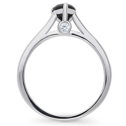 Solitaire 0.8ct Black Pear CZ Ring in Sterling Silver