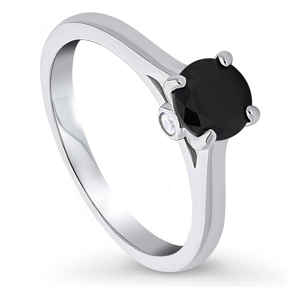 Front view of Solitaire 0.8ct Black CZ Ring in Sterling Silver, 4 of 7
