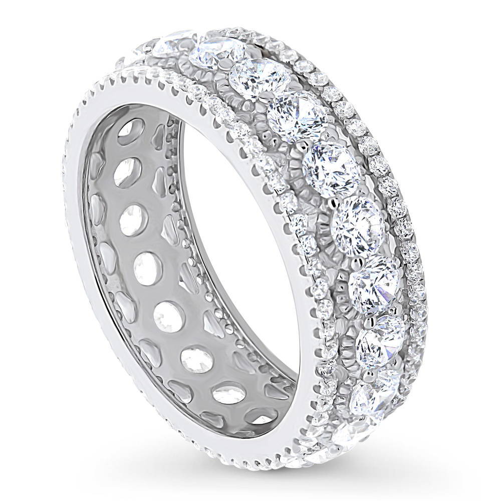 Milgrain Pave Set CZ Eternity Ring in Sterling Silver
