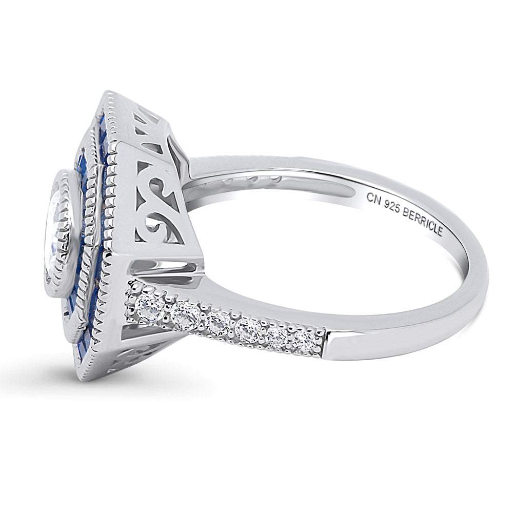 Angle view of Halo Art Deco Milgrain CZ Ring in Sterling Silver, 5 of 11