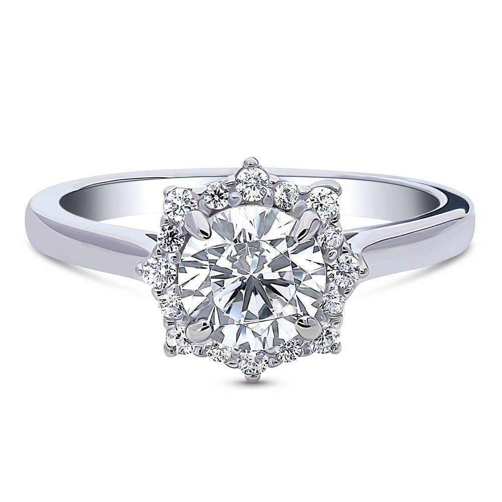 Sunburst Halo CZ Ring in Sterling Silver, 1 of 7