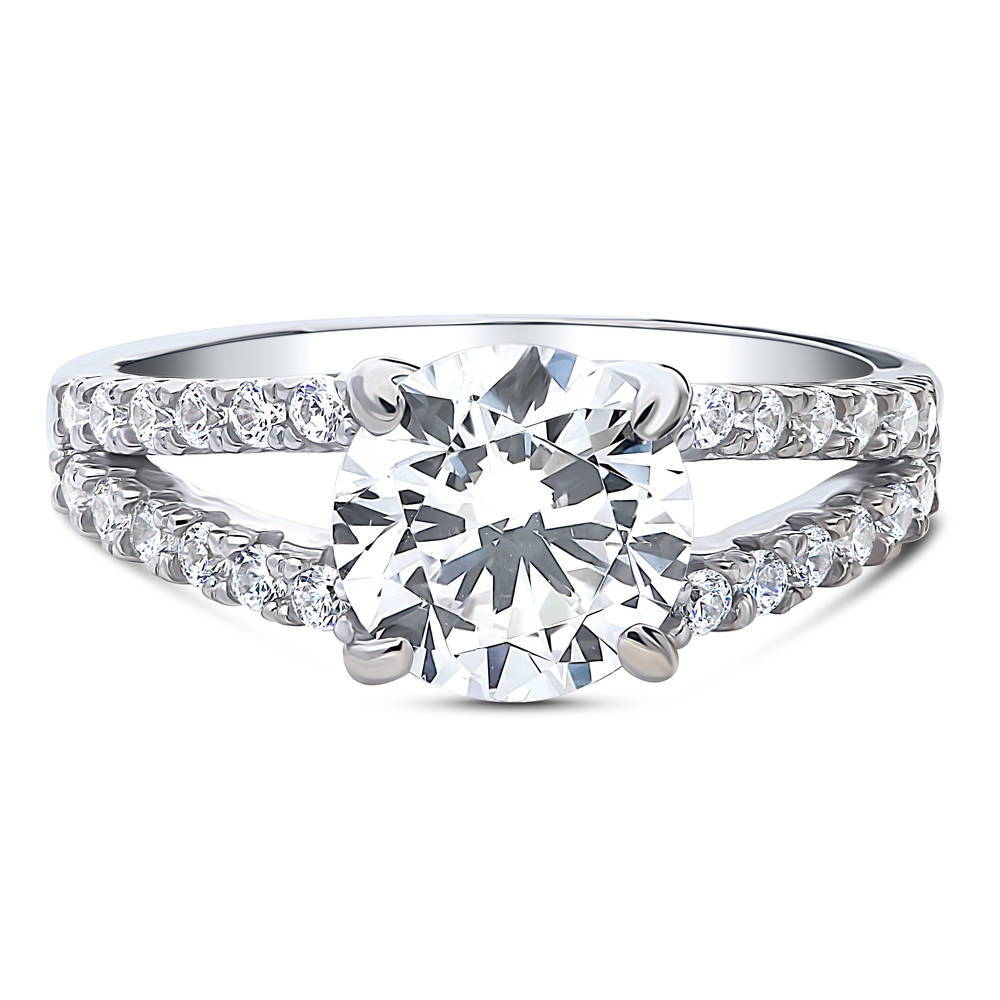 Solitaire 2ct Round CZ Split Shank Ring in Sterling Silver