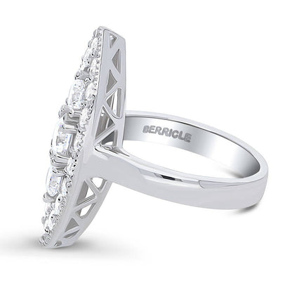 3-Stone Navette Milgrain Art Deco CZ Ring in Sterling Silver