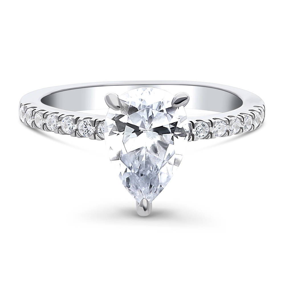 Solitaire Hidden Halo 1.8ct Pear CZ Ring in Sterling Silver