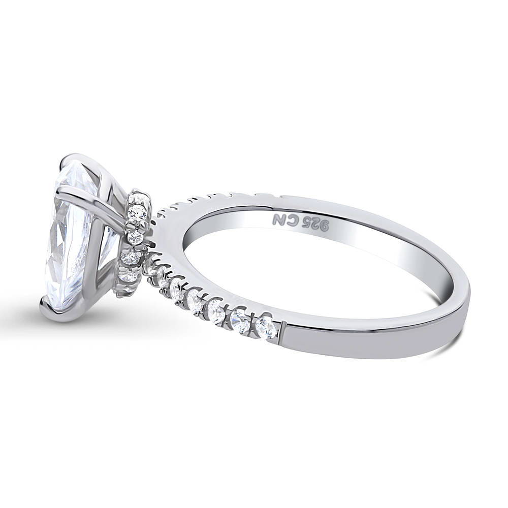 Angle view of Solitaire Hidden Halo 1.8ct Pear CZ Ring in Sterling Silver, 5 of 7