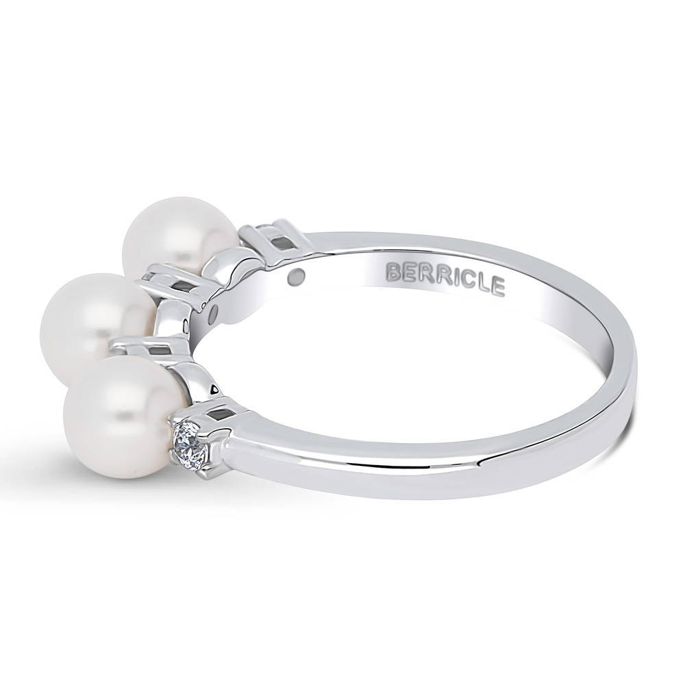 Ball Bead Imitation Pearl Ring in Sterling Silver