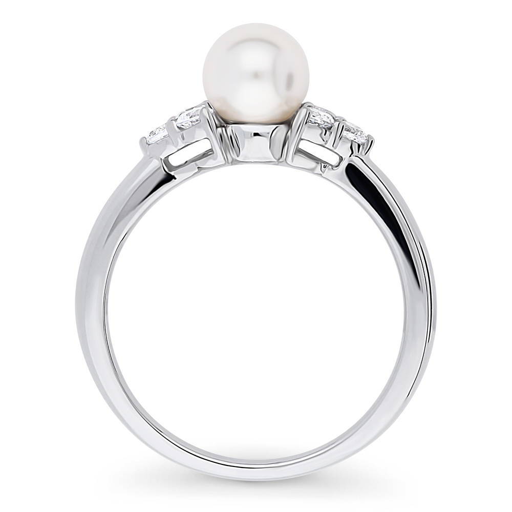 Solitaire White Round Imitation Pearl Ring in Sterling Silver